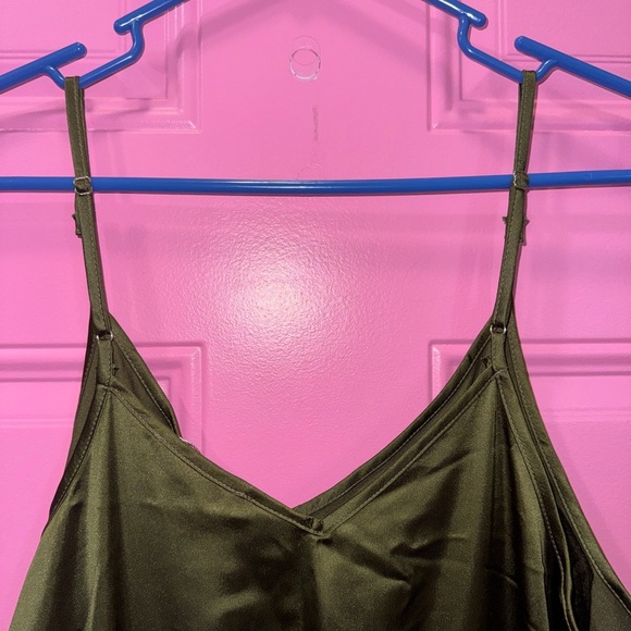 BTFBM Satiny Olive Green V-Neck Jumpsuit with Adjustable Straps - Picture 5 of 7